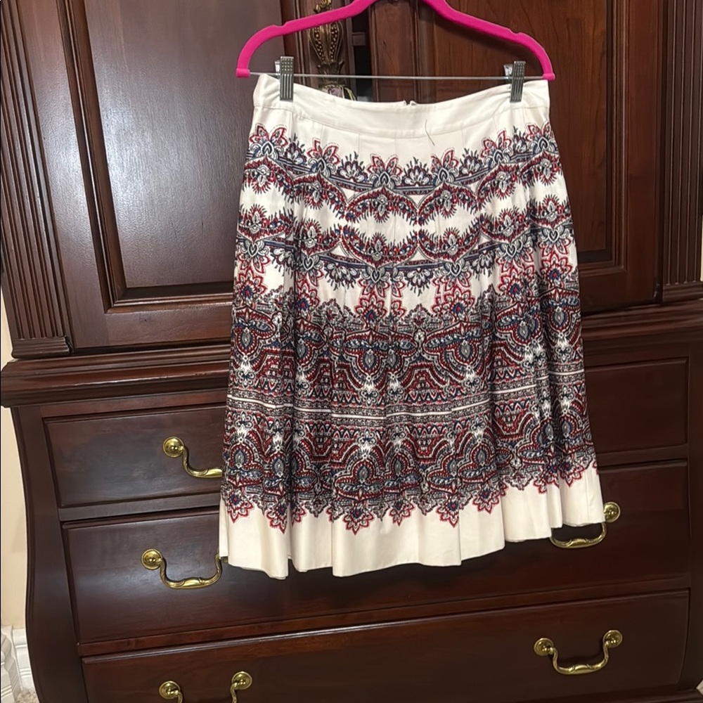 Talbots Cream A-Line Pleated Midi Skirt